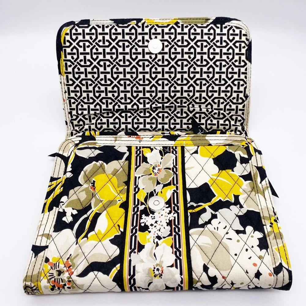 Vera Bradley‎ Floral Folding Travel Toiletry Bag Yellow Black Tan Flower EUC